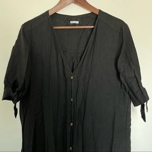Black Linen Reformation Dress, high slits and button down front size XL